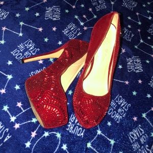 Red stoned heels